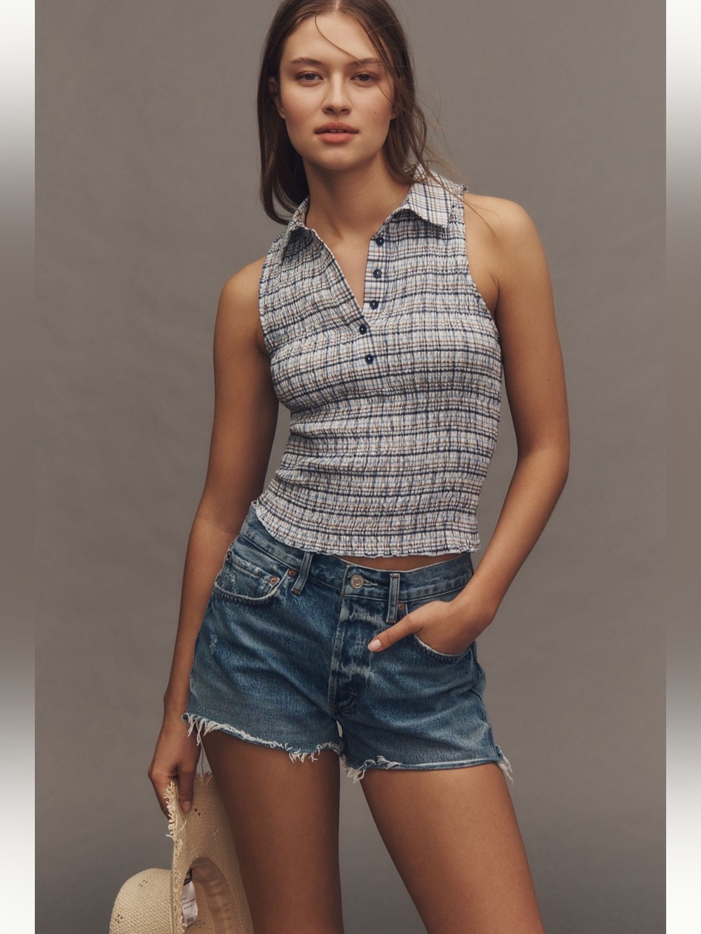 Pilcro Sleeveless Shirred Top - Size L - BNWT